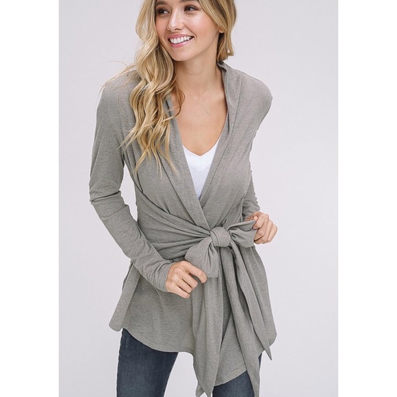 Olive Burnout Knitted Cardi W Tie Waist - Picture 3 of 7